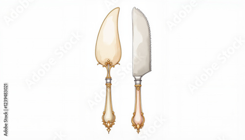 Elegant wedding cake knife and server set in pastel tones, celebration