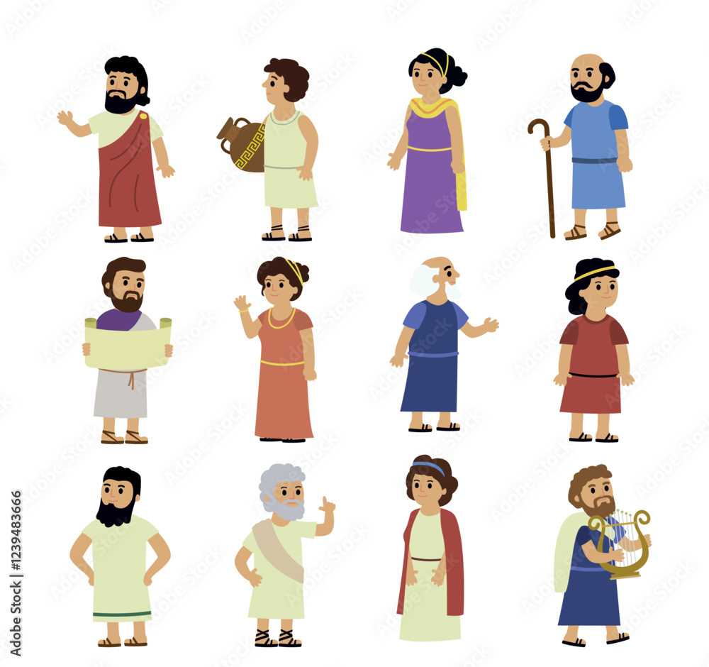 Naklejka premium Ancient cartoon characters. Ancient Greeks