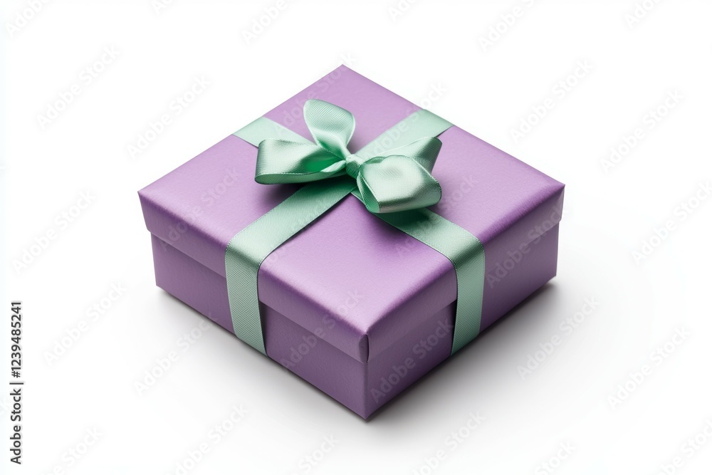 Purple box with a green ribbon on top Purple box with a green ribbon on top