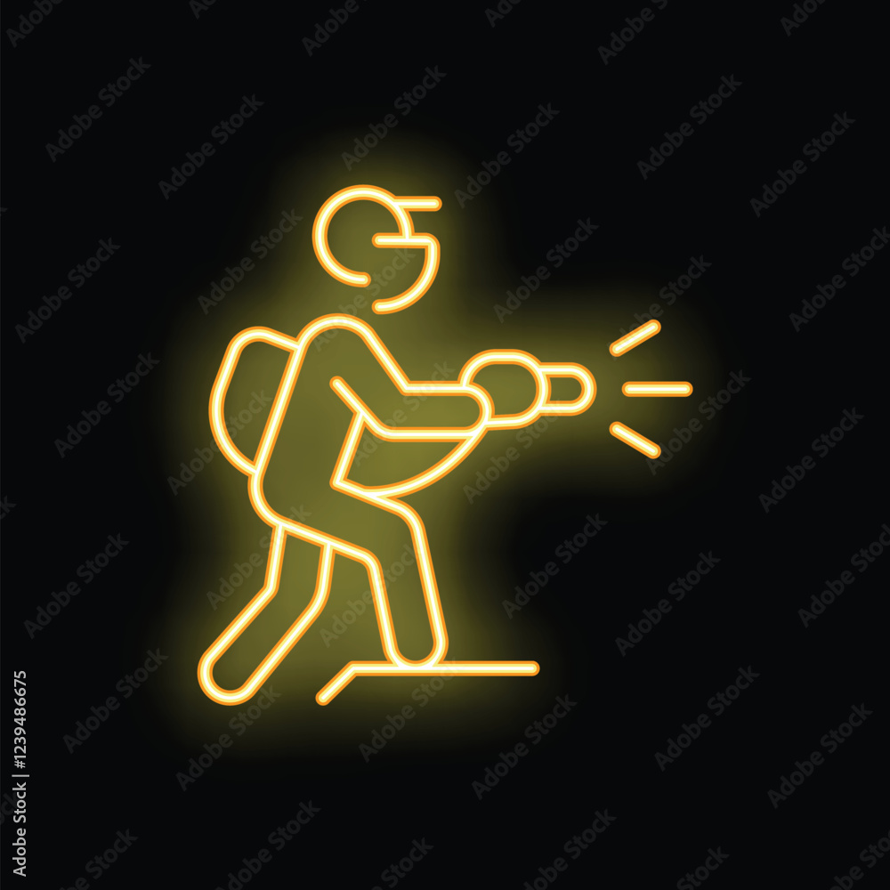 Neon sign illustrating a construction worker operating a demolition hammer Neon sign illustrating a construction worker operating a demolition hammer
