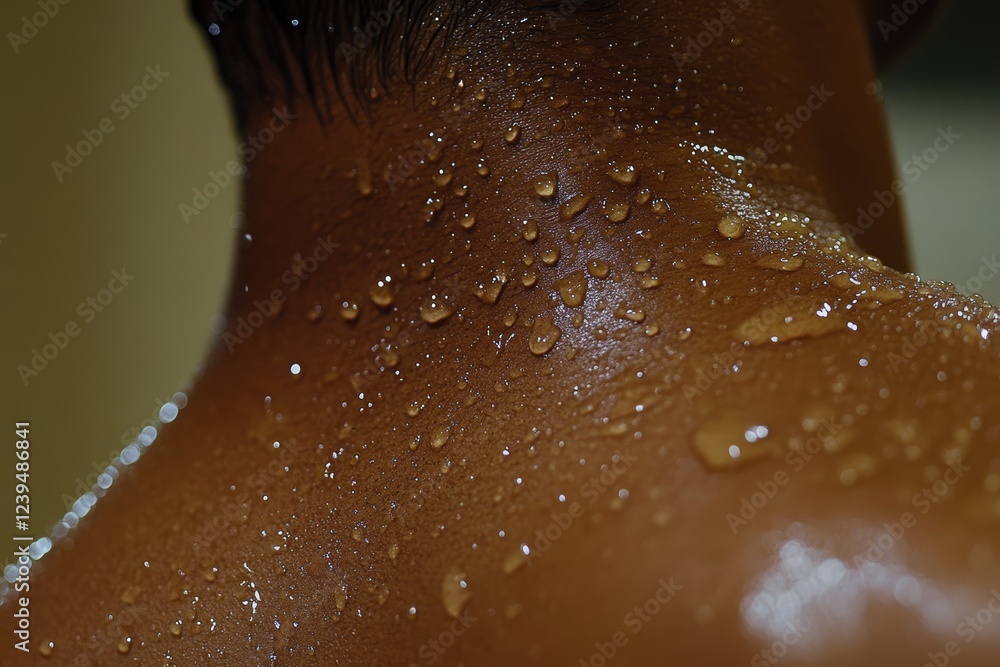 Fototapeta premium Person's back is wet with water droplets