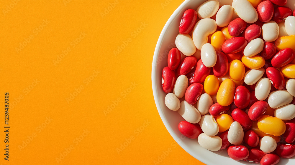 Obraz premium Bowl of colorful beans on orange background