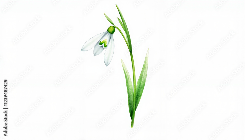 Obraz premium Snowdrop flower with green leaves