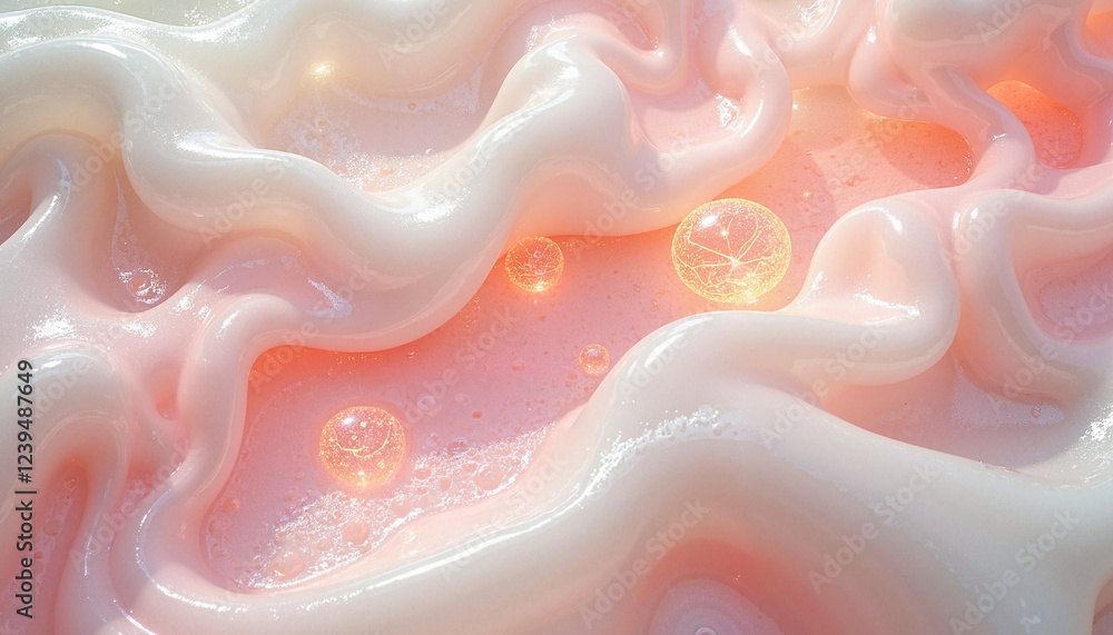 Surreal jelly-like surface with geometric patterns, playful abstraction Surreal jelly-like surface with geometric patterns, playful abstraction