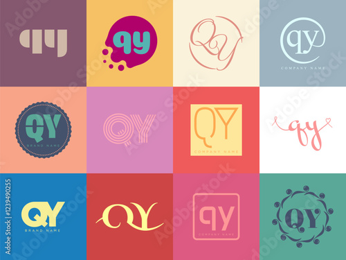 QY logo company template. Letter q and y logotype. Set different classic serif lettering and modern bold text with design elements. Initial font typography. photo