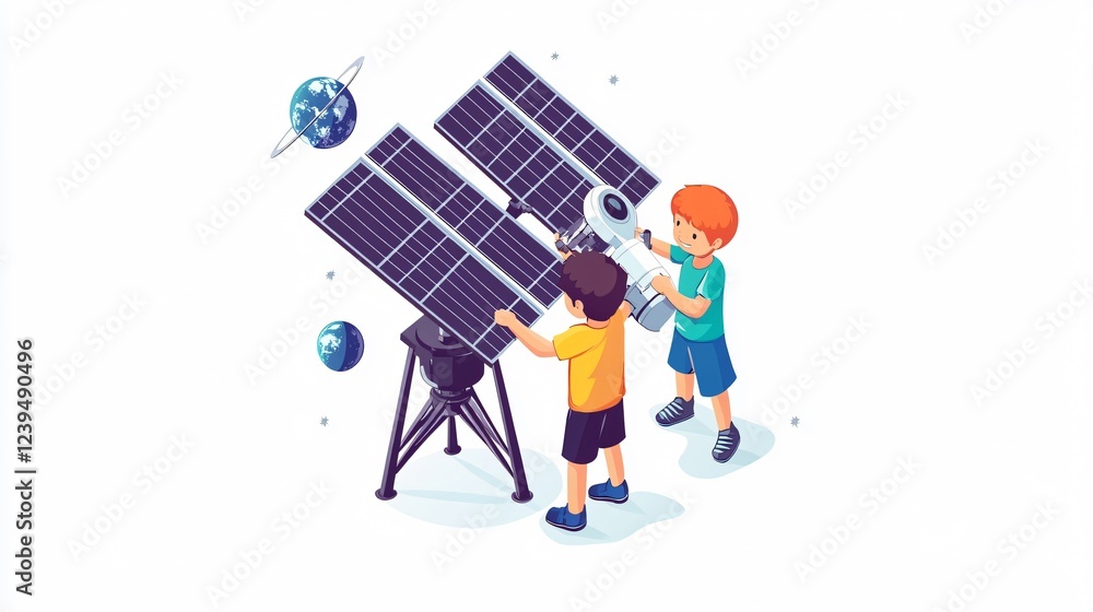 Fototapeta premium Young Technicians Working Together to Install a Satellite Dish on a White Background