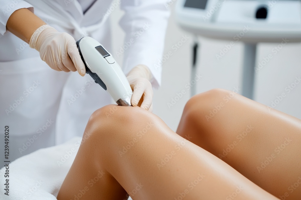 Woman is getting her legs waxed by a doctor Woman is getting her legs waxed by a doctor