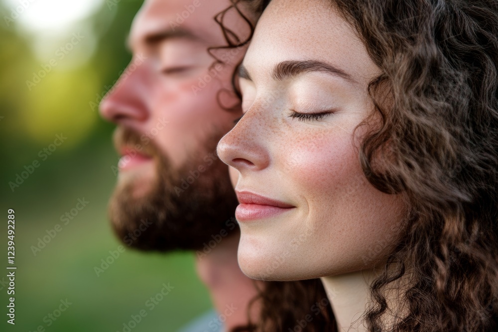 Man and a woman are sitting together in a park Man and a woman are sitting together in a park