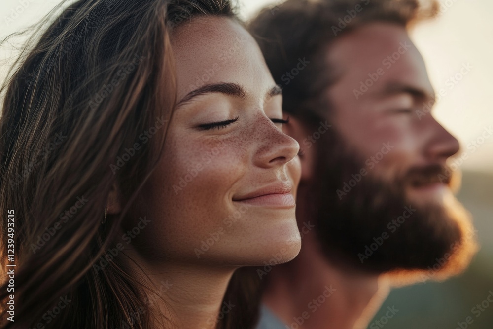 Woman and a man are smiling and looking at the camera Woman and a man are smiling and looking at the camera