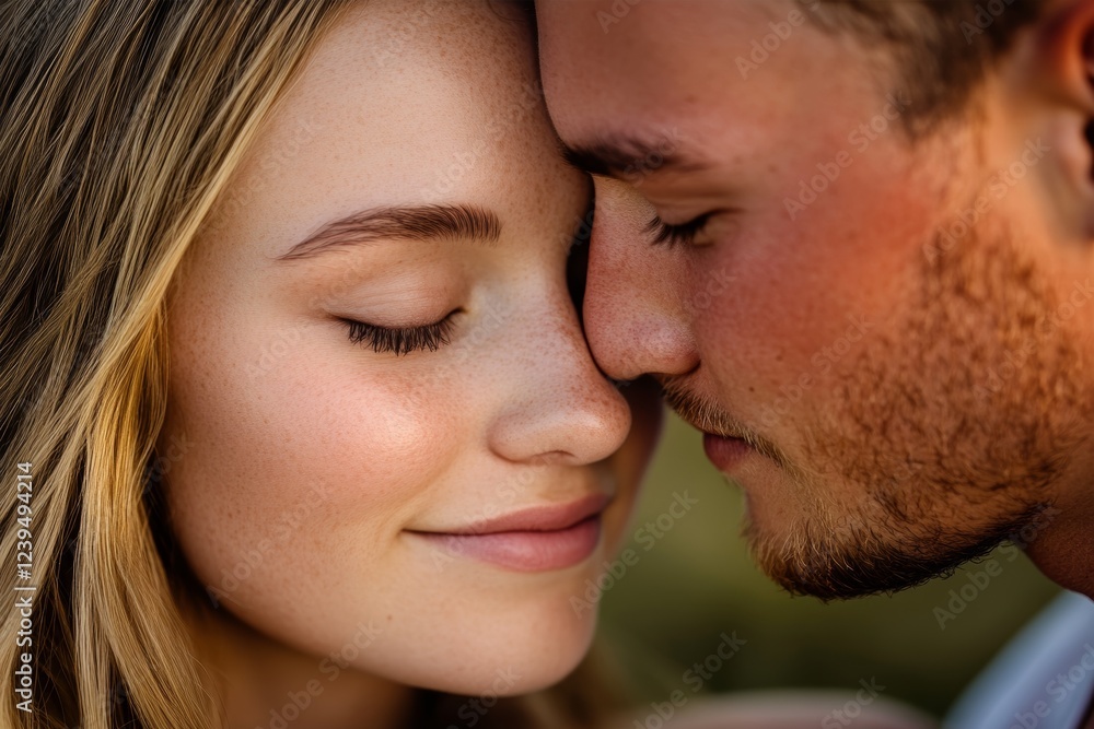Man and a woman are kissing each other's noses Man and a woman are kissing each other's noses