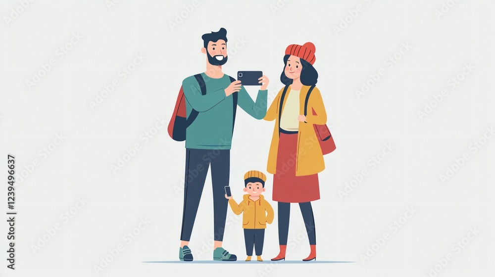 Naklejka premium People Taking a Photo with a Smartphone in a Modern City Street and Sharing It on Social Media