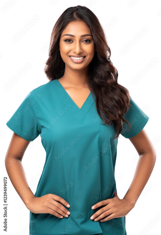 Fototapeta premium Indian female doctor portrait scrubs adult.
