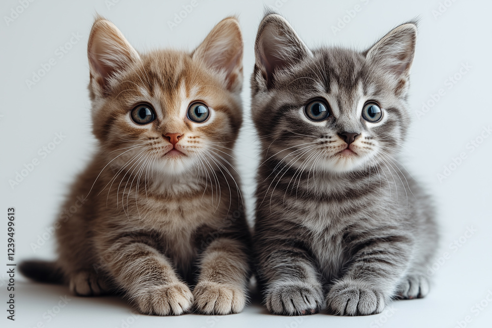two kittens gray and red on a gray background two kittens gray and red on a gray background