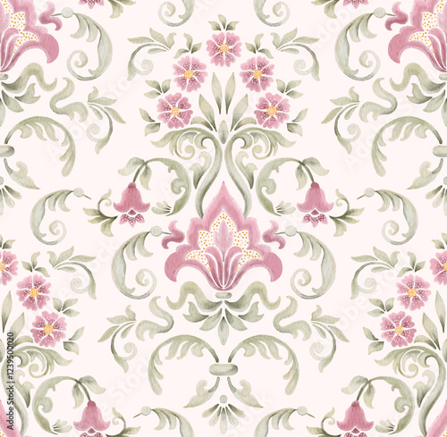 Damask seamless pattern element. Vector classical luxury old fashioned damask ornament, royal victorian seamless texture for wallpapers, textile, wrapping. Vintage exquisite floral baroque template.