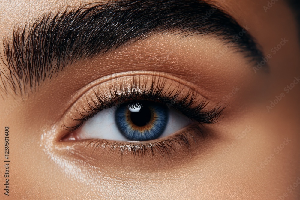 Obraz premium Woman's eye with long lashes and a blue eyeliner