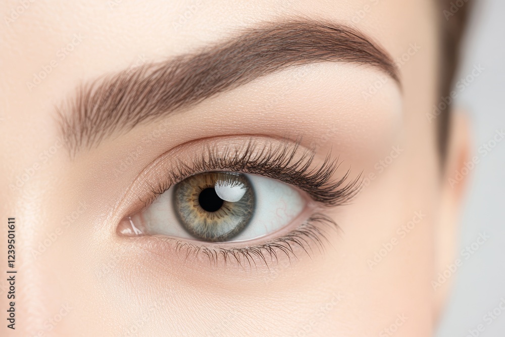 Obraz premium Woman with brown eyebrows and a green eye