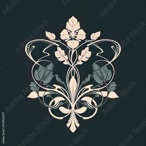 Elegant Art Nouveau Floral Ornament, Vintage Decorative Pattern