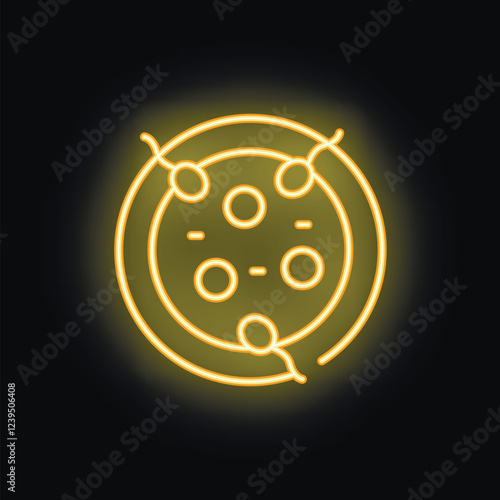 Neon yellow icon of ovum surrounded by spermatozoa symbolizing fertilization process