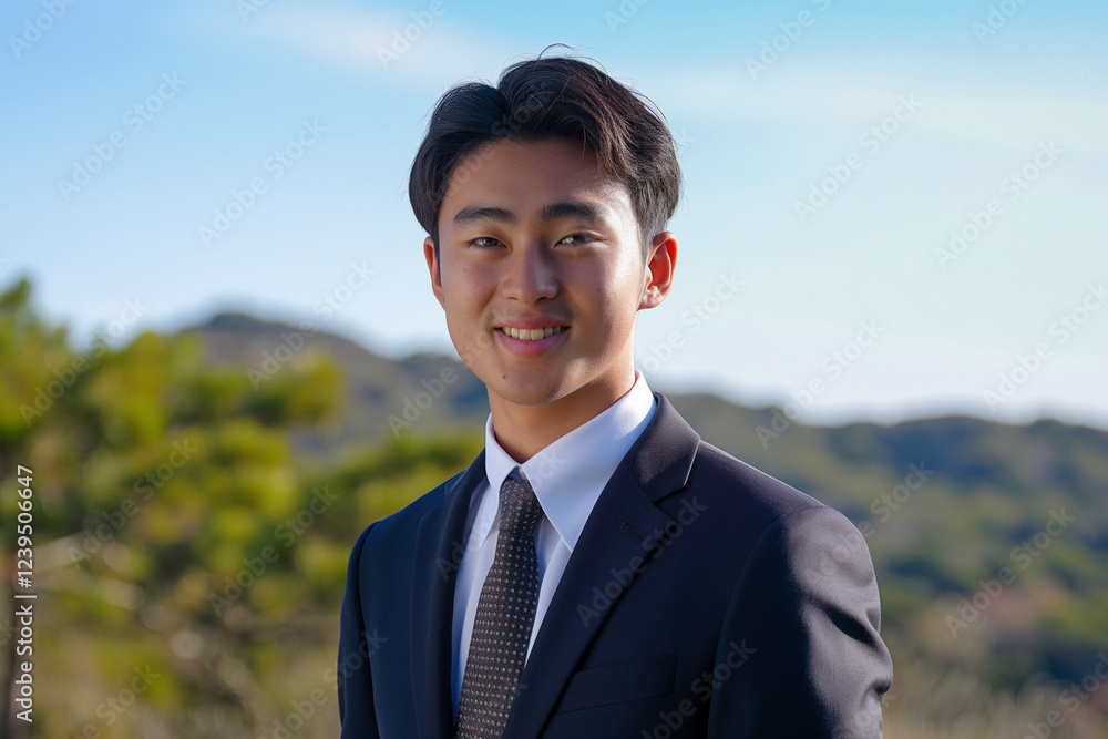 Young Asian Man Wearing a Sharp Business Suit, Exuding Confidence and Professionalism in a Modern Office Setting, Representing Ambition, Style, and Career Success Young Asian Man Wearing a Sharp Business Suit, Exuding Confidence and Professionalism in a Modern Office Setting, Representing Ambition, Style, and Career Success