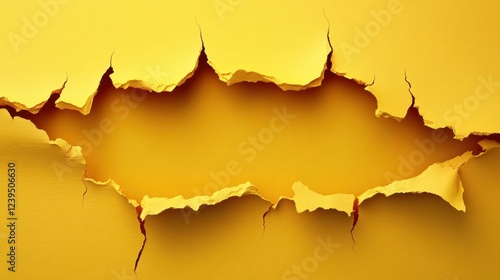 A series of images showing torn yellow paper with various shapes of ripped edges, ideal for creating banners or highlighting messages. photo