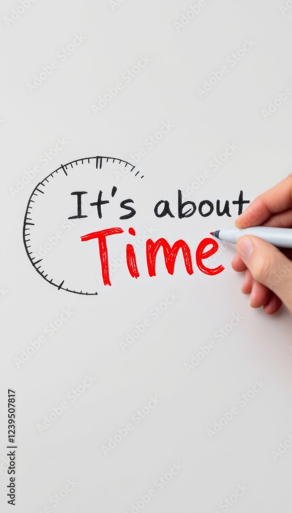 Fototapeta premium Urgent handdrawn clock and text emphasizing timely action with a marker