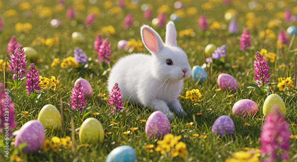 Fototapeta premium easter bunny with easter eggs