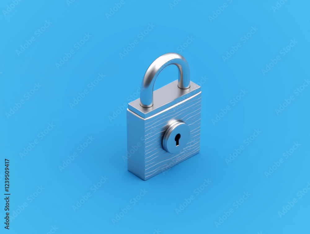 metal lock on blue background