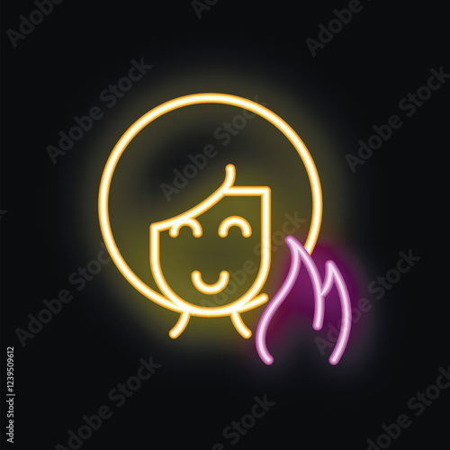 Neon sign depicting a woman experiencing a hot flash, a common symptom of menopause