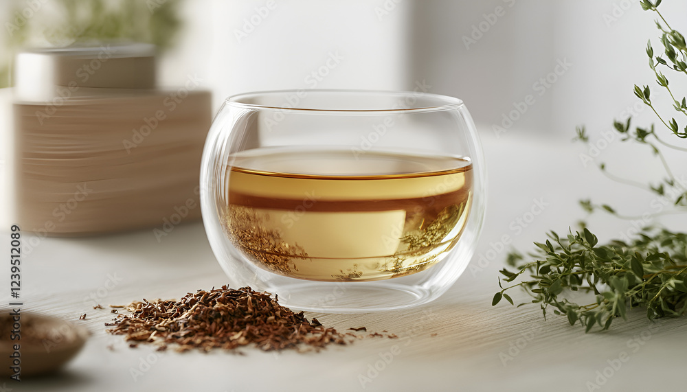 Cup of rooibos tea on a wooden table. Selective focus Cup of rooibos tea on a wooden table. Selective focus