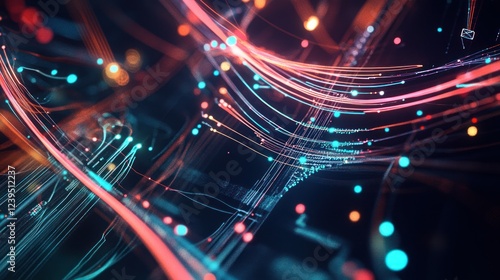 Abstract data stream visualization with vibrant glowing lines and bokeh