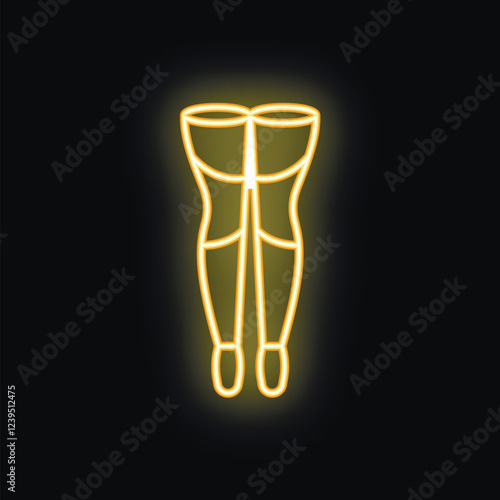 Golden neon sign depicting muscular human legs, representing concepts such as fitness, athleticism, and human anatomy