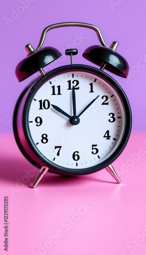 Wallpaper Mural Classic black alarm clock on vibrant pink and purple backdrop signifying timeliness Torontodigital.ca