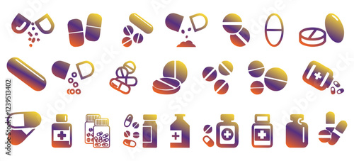 Pills and prescription icon collection
