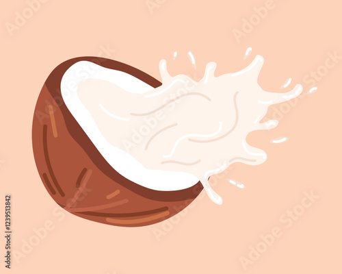 coconut. The tropical fruit is coconut. coconut chips. coconut grew on a palm tree. coconut milk. an artful cocktail. a fruit painted in a flat style. vector. delicious milk.	

