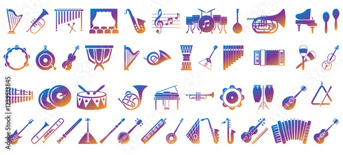 Orchestra and musical instrument icon collection