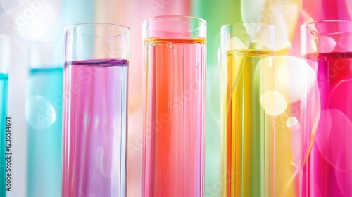 Colorful laboratory test tubes with glowing liquid photo