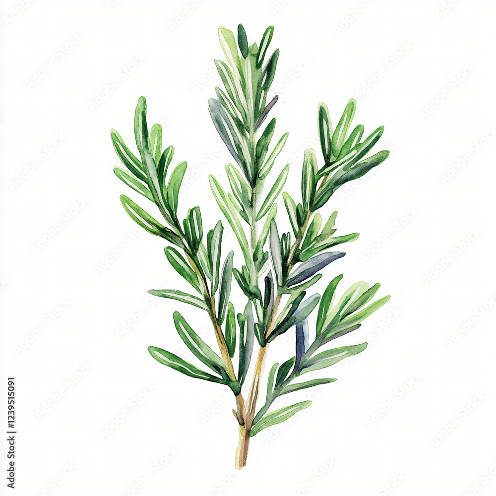 Obraz premium Watercolor hand-painted rosemary painting illustration isolated on a white background, rosemary illustration, AI