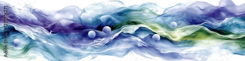 Wallpaper Mural Abstract Watercolor Waves in Blue and Green with Textured Patterns and Bubbles - Serene Ocean Aesthetic for Art Lovers and Relaxation Themes Torontodigital.ca