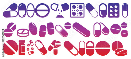 Pills and prescription icon collection