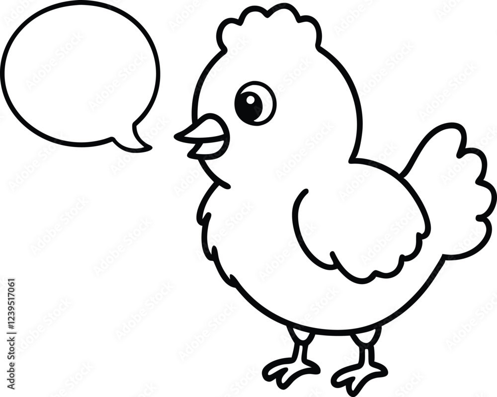 Cute Cartoon Chick Saying 'Happy Easter' in Speech Bubble Outline Drawing Cute Cartoon Chick Saying 'Happy Easter' in Speech Bubble Outline Drawing