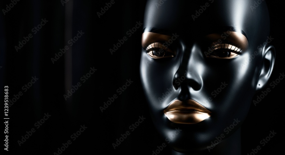 Elegant black mannequin with golden accents, showcasing beauty and style Elegant black mannequin with golden accents, showcasing beauty and style