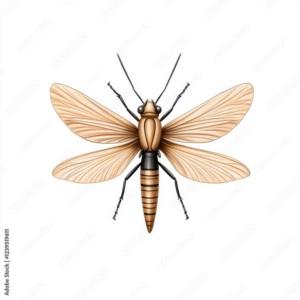 Detailed Illustration of an Insect with Transparent Wings and Brown Body for Scientific and Educational Use Detailed Illustration of an Insect with Transparent Wings and Brown Body for Scientific and Educational Use