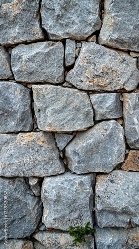 Layers of light gray stones create a beautiful, textured wall that exudes a timeless charm. Nature's artistry shines through the rugged surfaces, inviting admiration