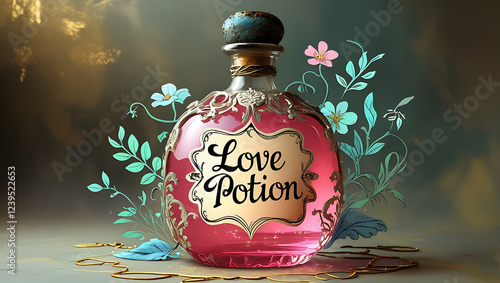 Vintage LOVE Potion Bottle with Pink Elixir