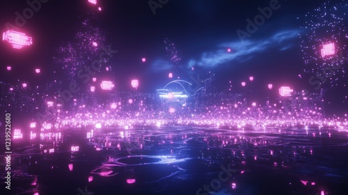 Luminous Cityscape a futuristic view with glowing digital structures