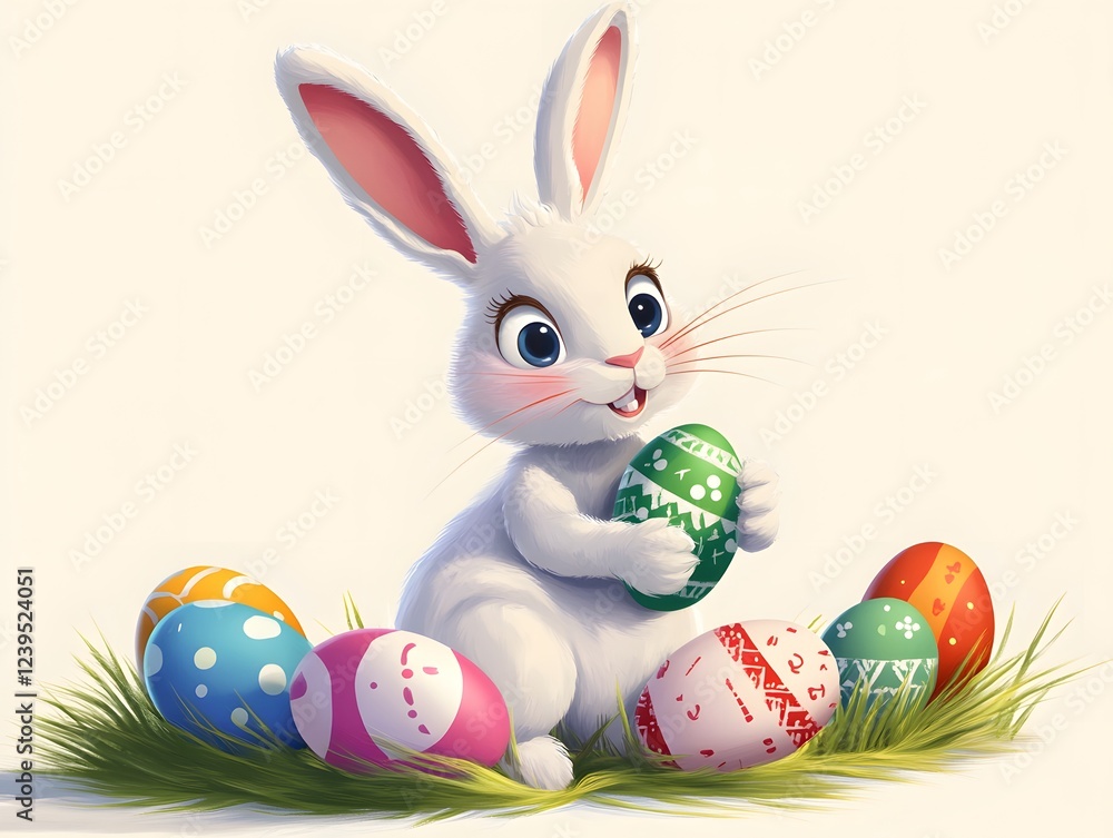 Happy Easter Bunny with many colorful Easter eggs Happy Easter Bunny with many colorful Easter eggs