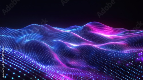 Abstract glowing wavy lines of digital landscape background with a futuristic feel