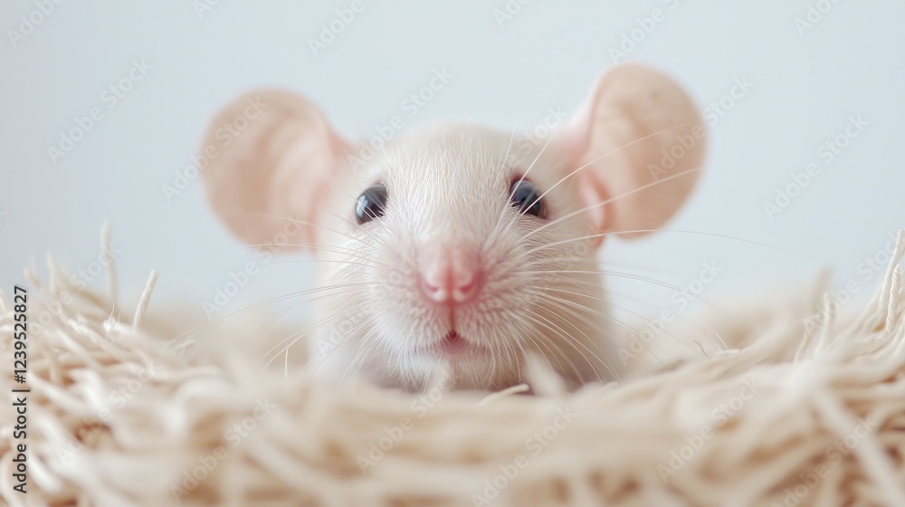 Curious rat in nest, soft focus background, pet portrait Curious rat in nest, soft focus background, pet portrait