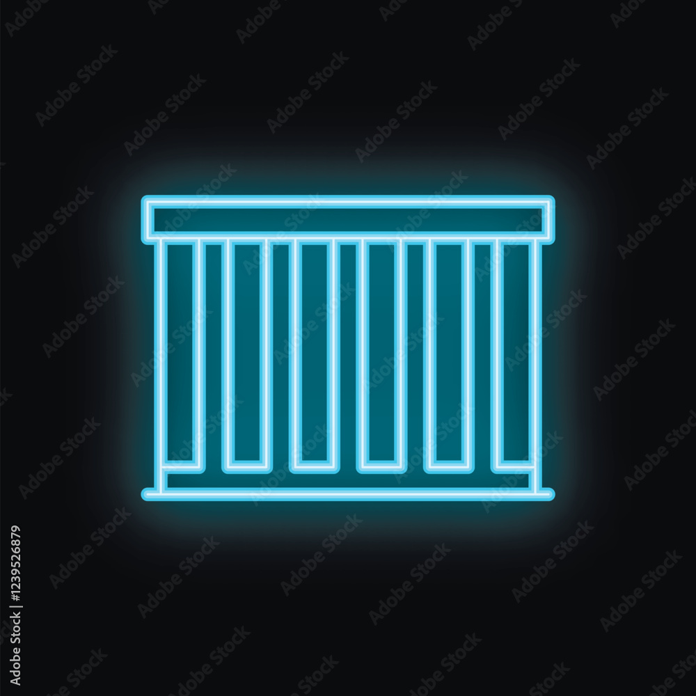 Blue neon sign of prison bars glowing on a black background Blue neon sign of prison bars glowing on a black background