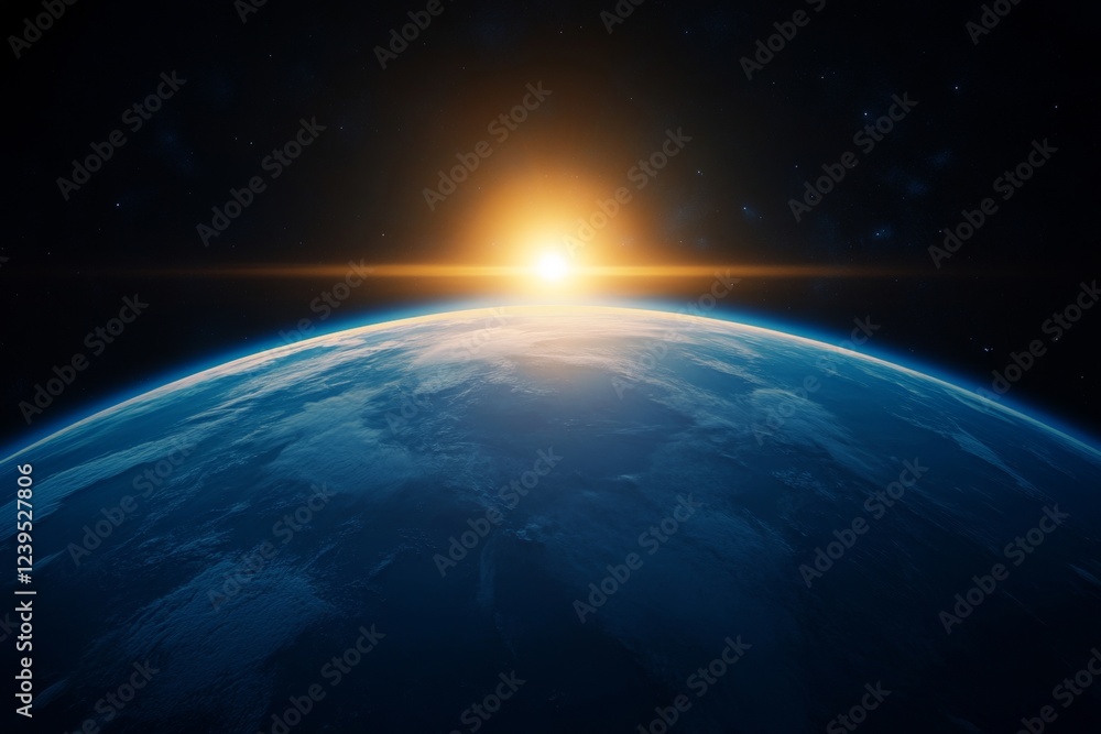 Fototapeta premium Stunning sunrise view from space above earth horizon